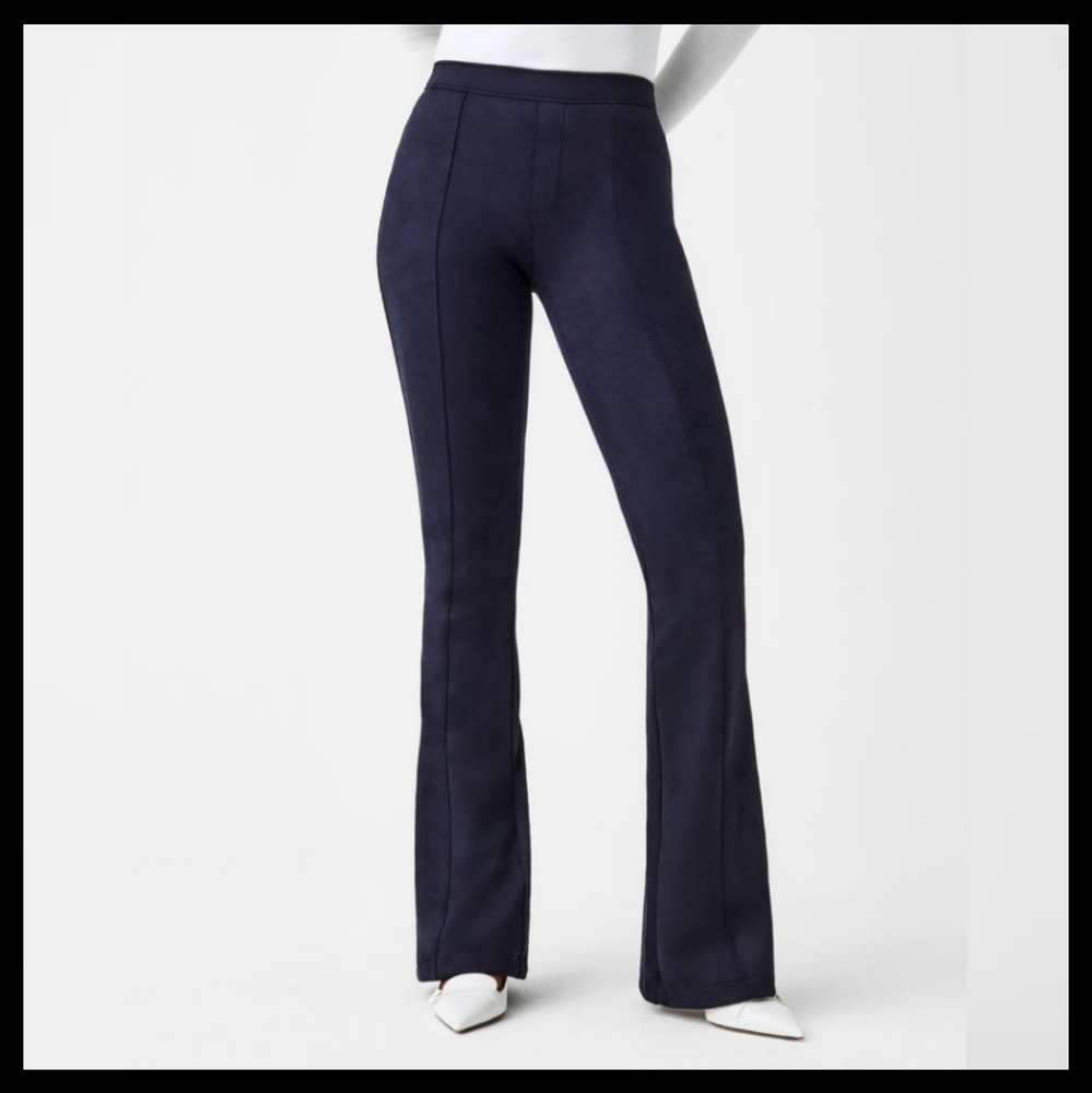 SPANX Navy Faux Suede Flare Pants- 1X
